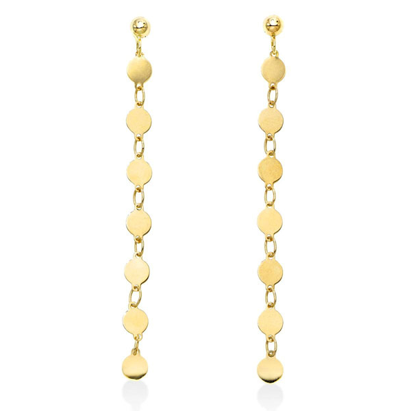 14k Yellow Gold Mirror Disc Chain Drop Earrings