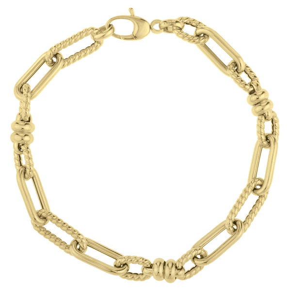 14k Yellow Gold Long Link Bracelet with Rondels 7.5in