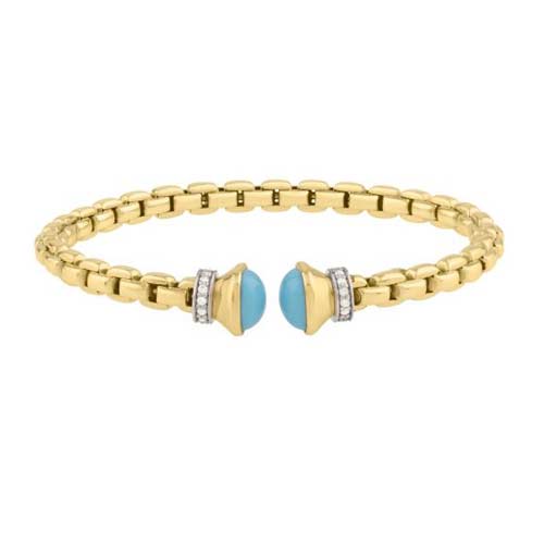 Phillip Gavriel 14k Yellow Gold 0.2 ct tw Diamond and Turquoise Venetian Link Bangle Bracelet