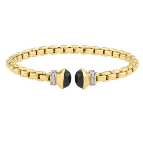 Phillip Gavriel 14k Yellow Gold 0.2 ct tw Diamond Black Onyx Venetian Link Bangle Bracelet
