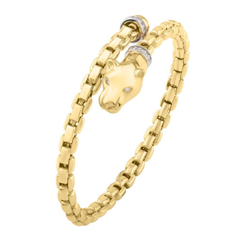 14k Yellow Gold .24 ct tw Diamond Panther Bypass Bangle Bracelet with Venetian Links