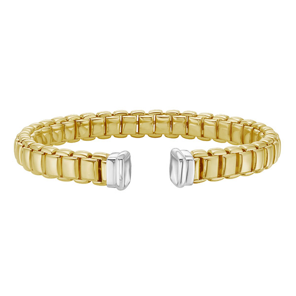 14k Two-tone Gold Venetian Link Flexible Cuff Bangle Bracelet
