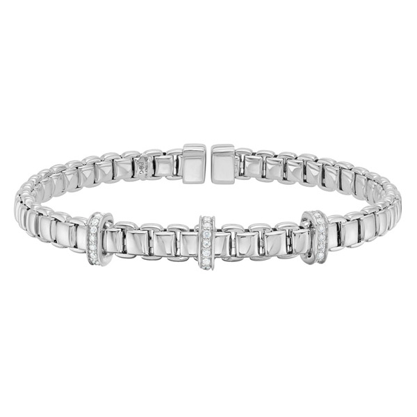 Phillip Gavriel 14k White Gold Venetian Diamond Bar Bangle Bracelet