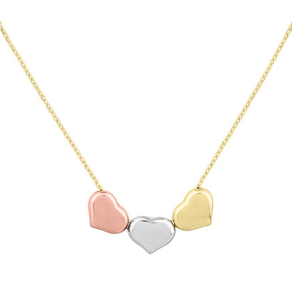 14k Tri-Color Gold Triple Heart Necklace
