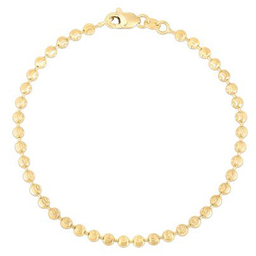 14k Yellow Gold 7in Moon-cut Bead Bracelet 3mm