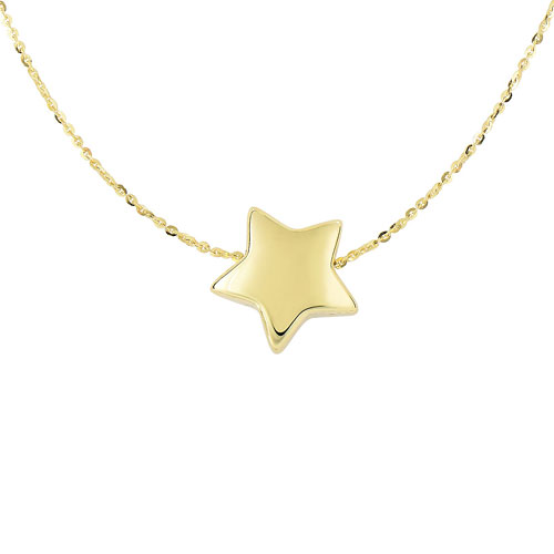 14k Yellow Gold Puffed Star Necklace