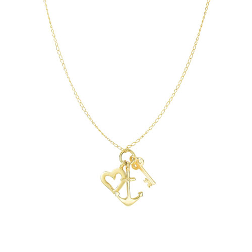 14k Yellow Gold Anchor Heart Key Necklace
