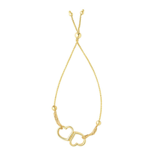 14k Yellow Gold Two Hearts Friendship Bracelet with Draw String Clasp