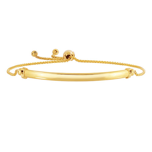14k Yellow Gold Adjustable Bolo Arched Bar Bracelet with Cuff Accents