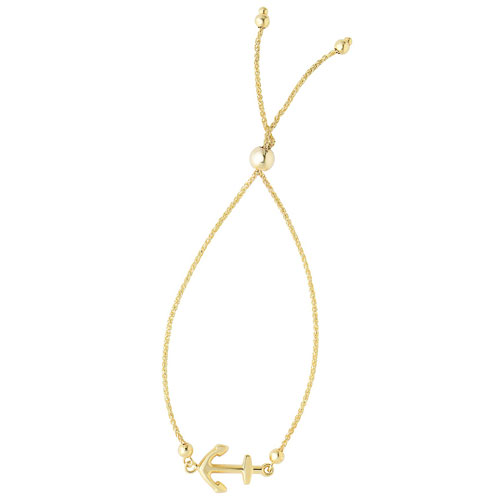 14k Yellow Gold Adjustable Bolo Anchor Charm Bracelet