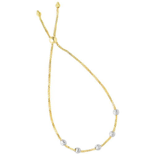 14k Yellow Gold Bolo Bracelet with White Bead Accents