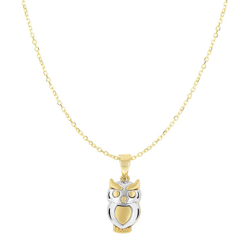 14k Two-tone Gold Owl Charm Necklace