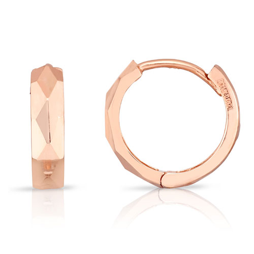 14k Rose Gold Faceted Huggie Earrings 1/2in