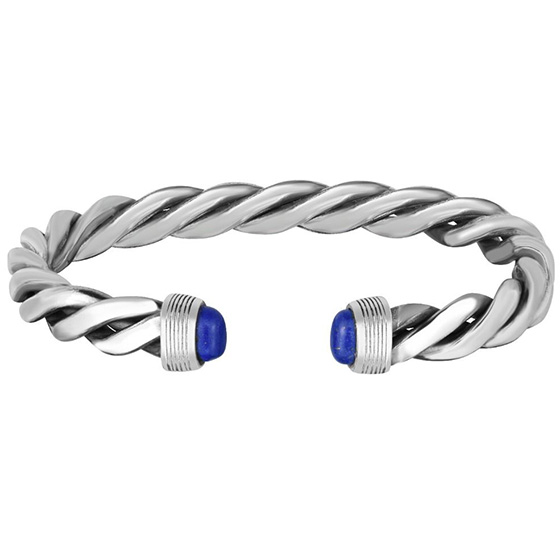 Phillip Gavriel Sterling Silver Men's Blue Lapis Cuff Twisted Bangle Bracelet