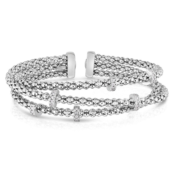 Phillip Gavriel Sterling Silver Diamond Triple Crossover Popcorn Cuff Bracelet