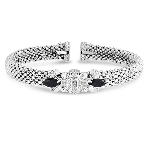 Phillip Gavriel Sterling Silver Onyx and Diamond Popcorn Fleur Bangle