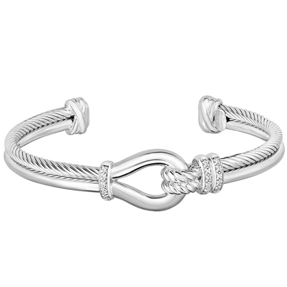 Phillip Gavriel Sterling Silver .12ct Diamond Horsebit Cable Bangle Bracelet