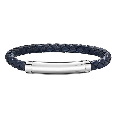 Phillip Gavriel Sterling Silver Men's Blue Leather Bar Bracelet