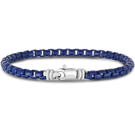 Phillip Gavriel Sterling Silver Men's Dark Blue Enamel Coated Box Link Bracelet - Valentine's Day Gift - Joy Jewelers