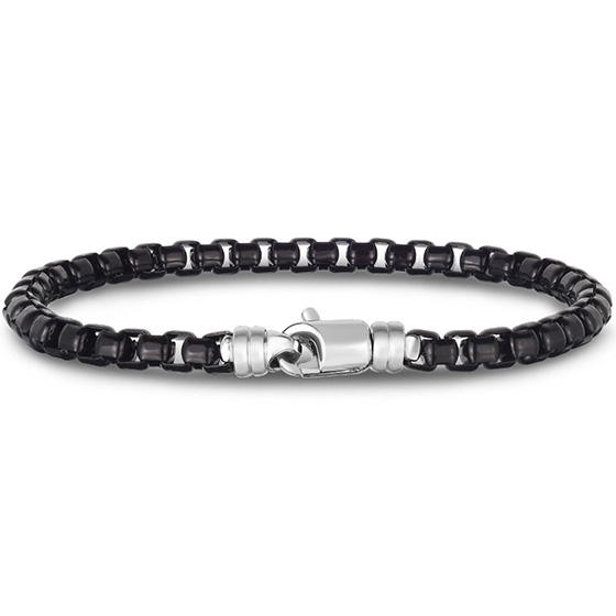 Phillip Gavriel Sterling Silver Men's Black Enamel Coated Box Link Bracelet