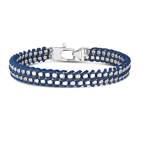 Phillip Gavriel Sterling Silver Men's Box Link with Blue Woven Cord Bracelet