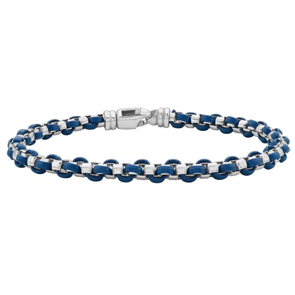 Phillip Gavriel Sterling Silver Blue Leather Box Link Bracelet