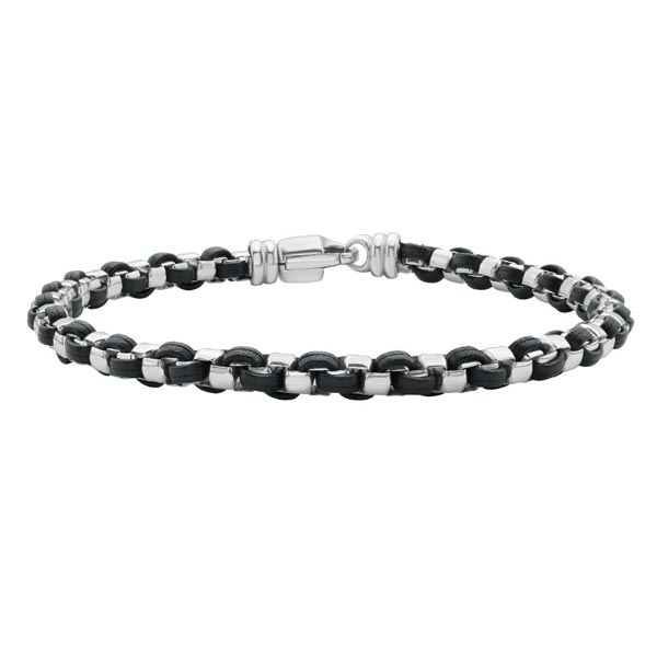 Phillip Gavriel Sterling Silver Black Leather Box Link Bracelet