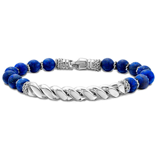 Phillip Gavriel Sterling Silver Men's Twist Bar Blue Lapis Bead Bracelet