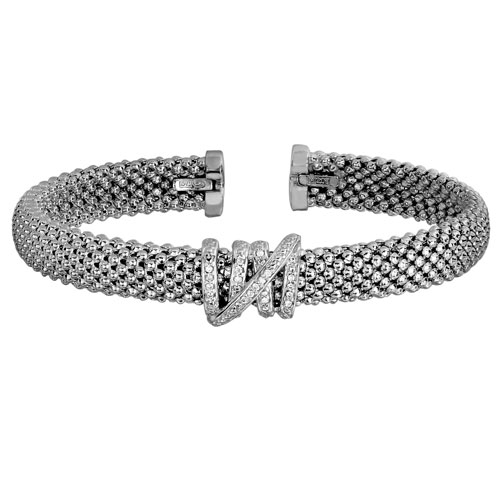 Phillip Gavriel Sterling Silver Cuff Bangle with .13 ct Diamond Coil