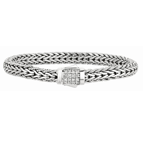 Phillip Gavriel Sterling Silver Men's White Sapphire Woven Bracelet 8.25in