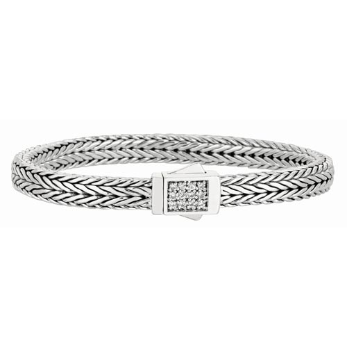 Phillip Gavriel Sterling Silver White Sapphire Wheat Bracelet 7.5in