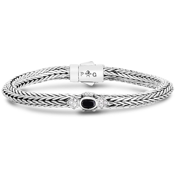 Phillip Gavriel Sterling Silver Woven Bracelet with Oval Black Onyx and White Sapphire