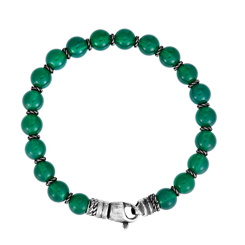 Phillip Gavriel Men's Sterling Silver Green Malachite Bead Bracelet