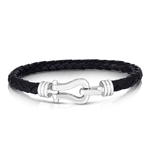Phillip Gavriel Sterling Silver Men's Leather Horsebit Buckle Bracelet