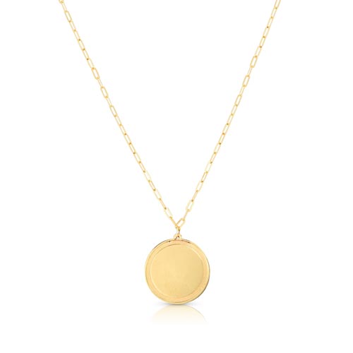 14k Yellow Gold Round Tag with Paperclip Chain Necklace