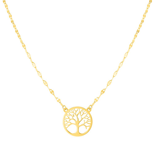 14k Yellow Gold Tiny Tree of Life on Mirror Chain Necklace