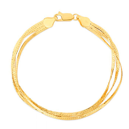 14K Yellow Gold Triple Strand Layered Herringbone Bracelet 7in