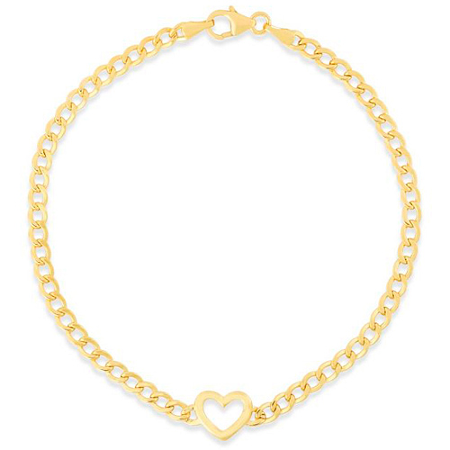 14k Yellow Gold Open Heart Curb Link Bracelet 7in