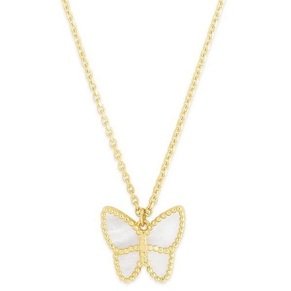 14k Yellow Gold Mother of Pearl Butterfly Necklace