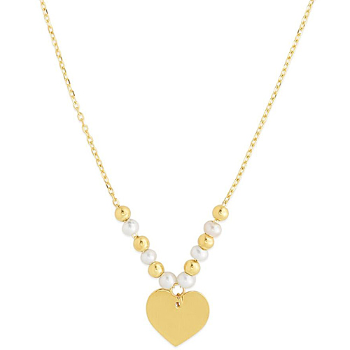 14k Yellow Gold Freshwater Cultured Pearl Bead Heart Drop Necklace