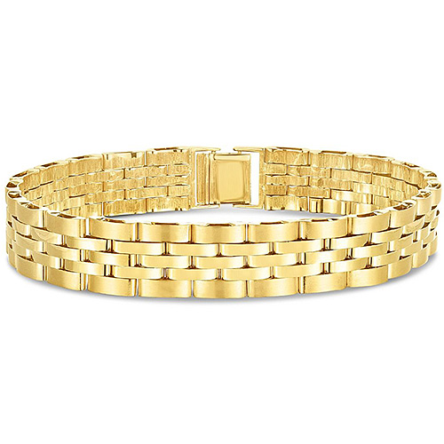 14k Yellow Gold Men's Panther Railroad Link Bracelet 8.5in