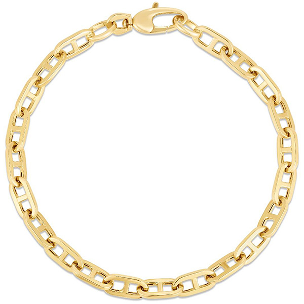 14k Yellow Gold 7.5in Puffed Mariner Chain Link Bracelet 5.1mm
