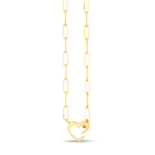 14k Yellow Gold Paper Clip Push-Lock Heart Necklace