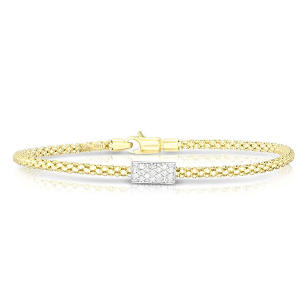 Phillip Gavriel 14k Yellow Gold Pave Diamond Bar Popcorn Bracelet 7.25in 