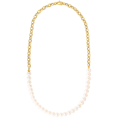 14k Yellow Gold Freshwater Cultured Pearl and Rolo Link Combo Necklace 18in