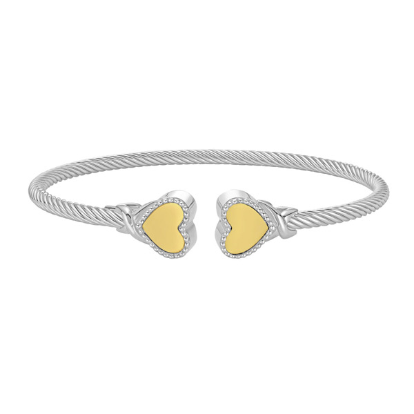 Phillip Gavriel Sterling Silver and 18k Gold Heart Cuff Bangle Bracelet