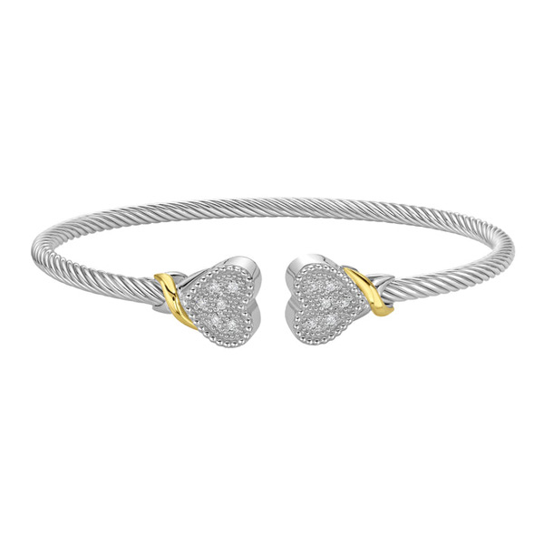 Phillip Gavriel Sterling Silver and 18k Gold Diamond Heart Cuff Bracelet