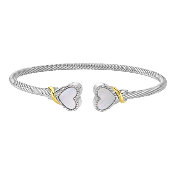 Phillip Gavriel Sterling Silver Mother of Pearl Heart Cuff Bangle Bracelet