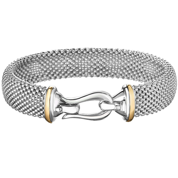 Phillip Gavriel Sterling Silver and 18k Gold Large Horsebit Popcorn Bracelet