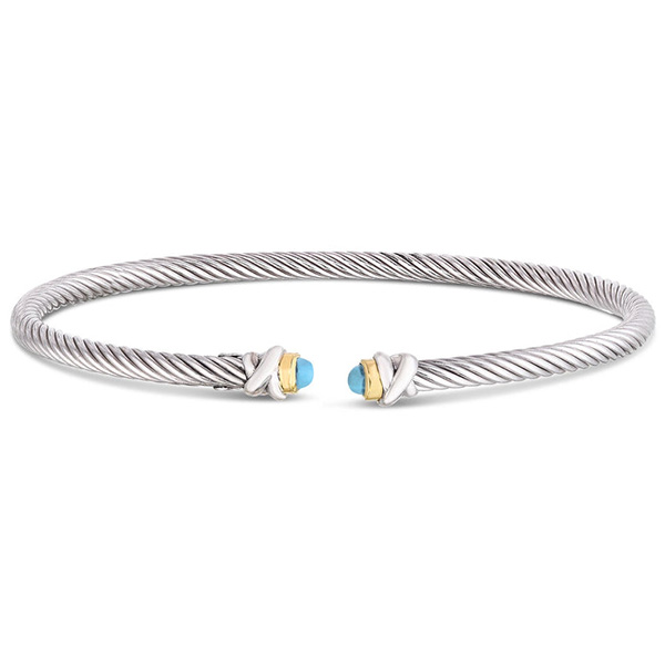 Phillip Gavriel Sterling Silver Turquoise Cable Slender Cuff Bangle Bracelet